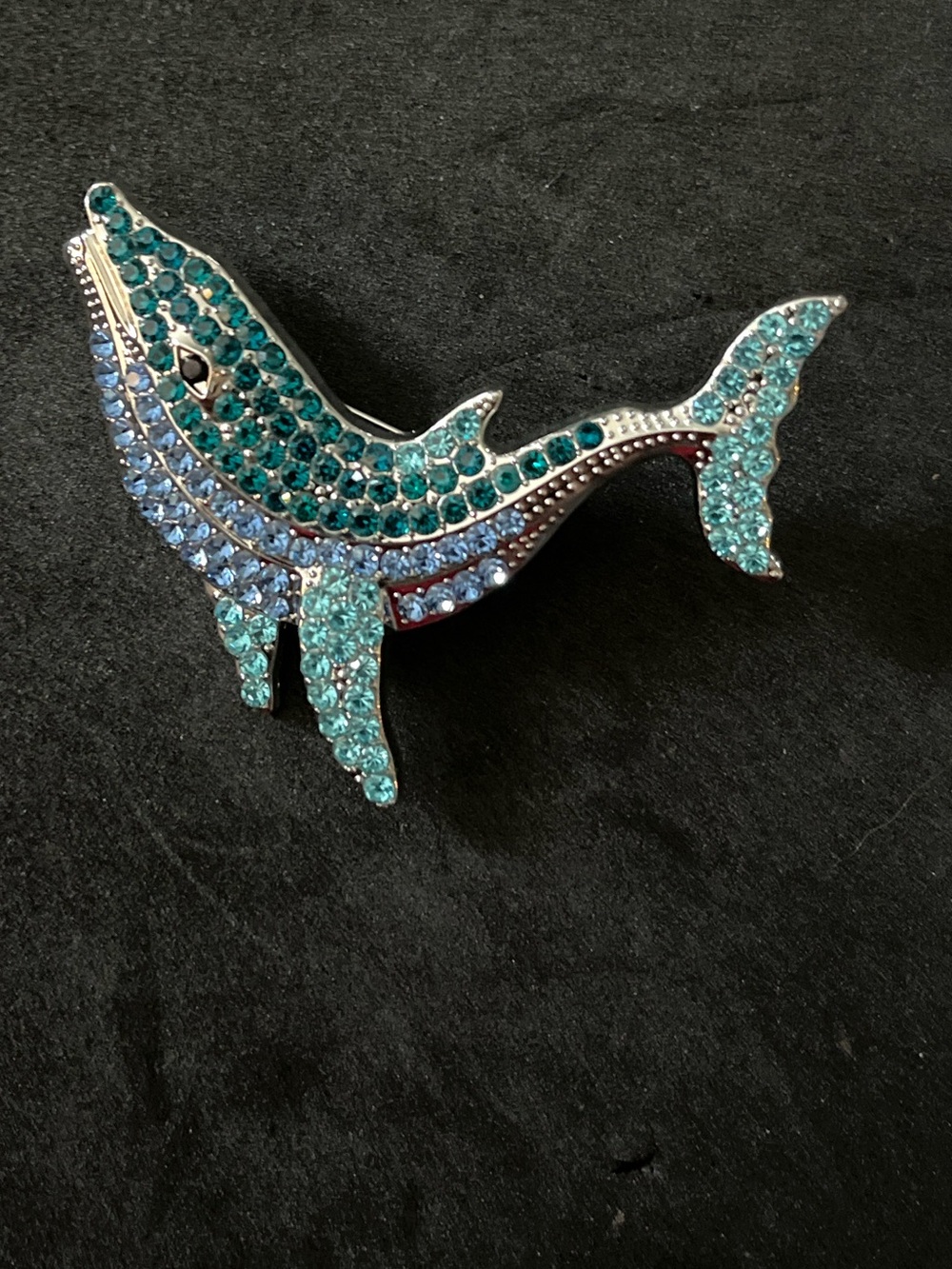Aquatic Crystal Dolphin Brooch - Teal Blue Accent